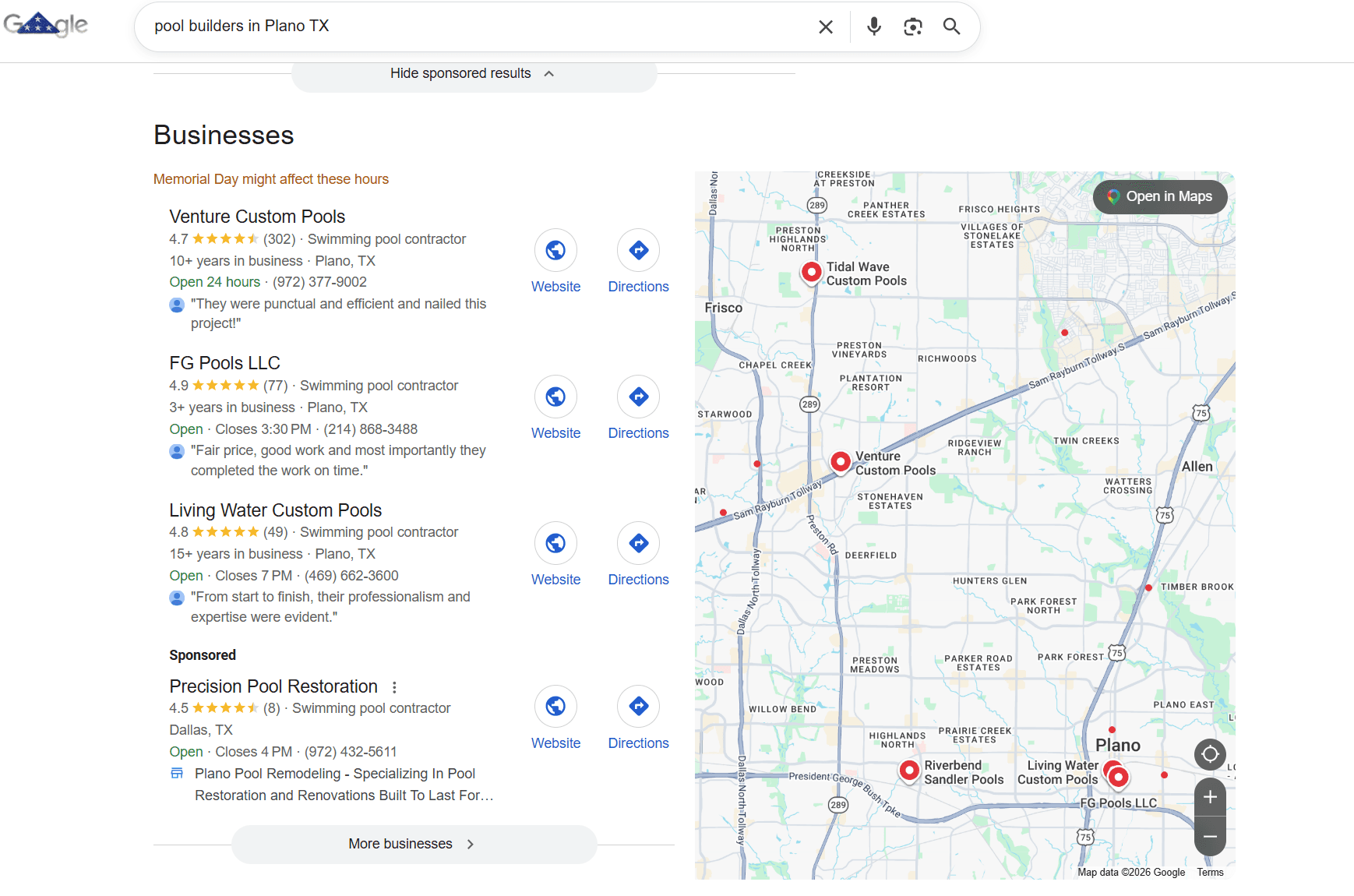 Plano pool builder Google Map Pack rankings
